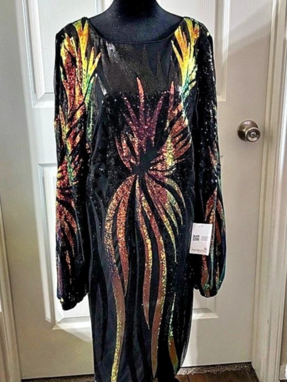 Faeriesty Black Multi Sequin Long Sleeve Midi Dress 4XL NWT